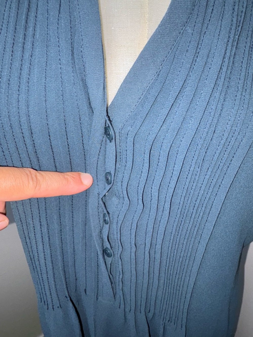 H&M Dark Teal Chiffon Dress Pin-Tuck Pleats Minimalist Dark Academia Size Small - Picture 4 of 16